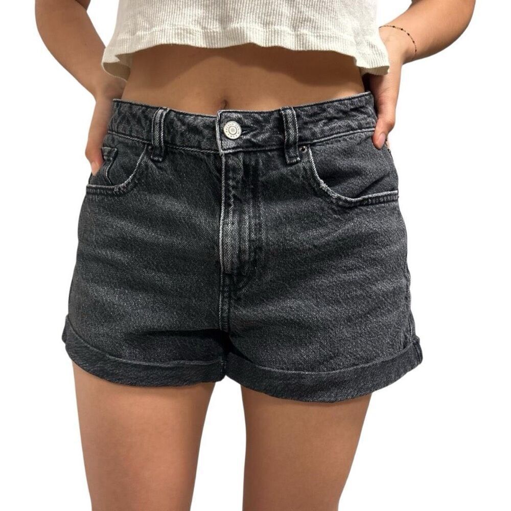 Womens PacSun Black Wash High Rise Cuffed Mom Denim Jean Shorts - Sz 24